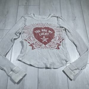 Free People Women's Lucky Locket Long Sleeve Graphic Tee Thermal Size Medium